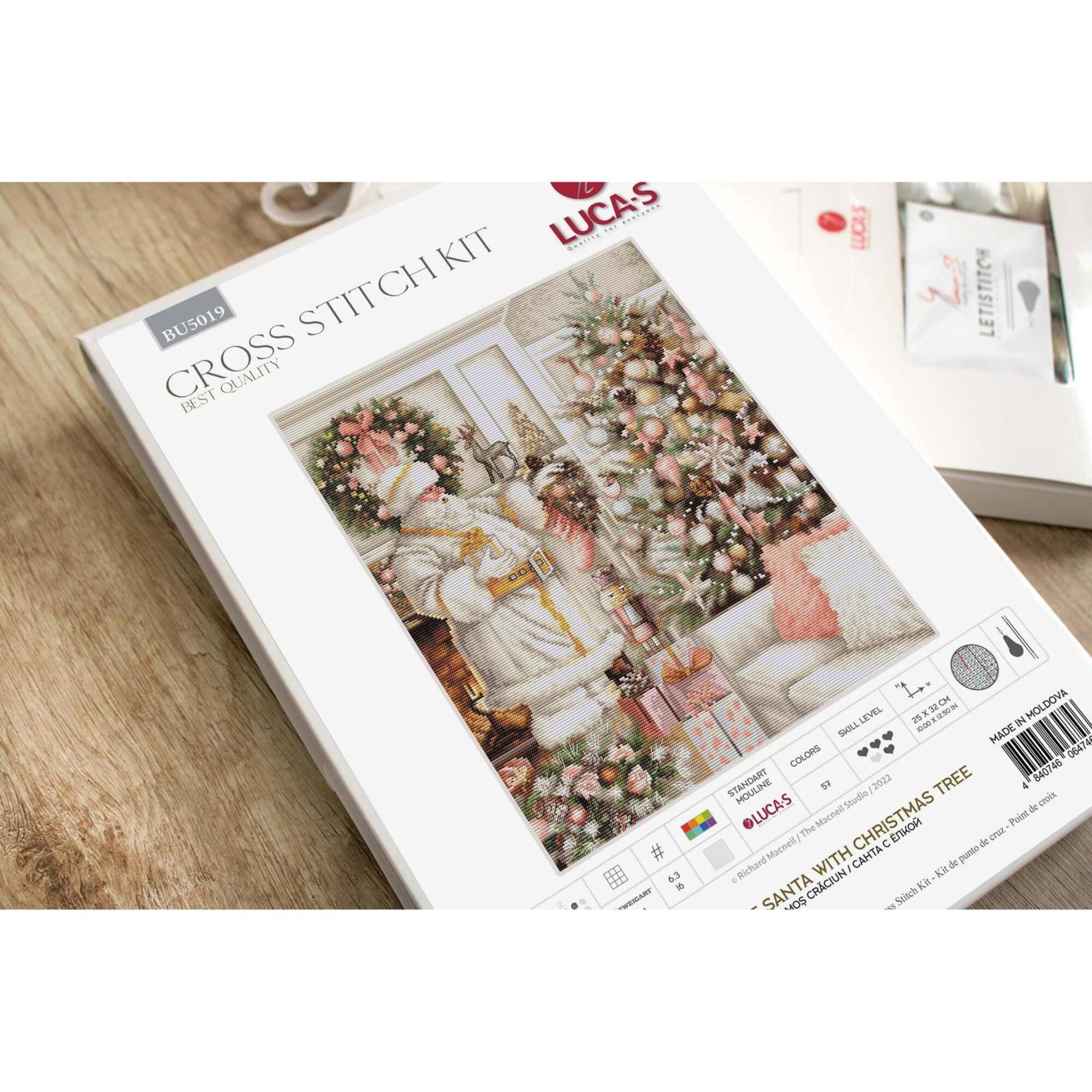Luca-S White Santa With Christmas Tree Counted Cross-Stitch Kit